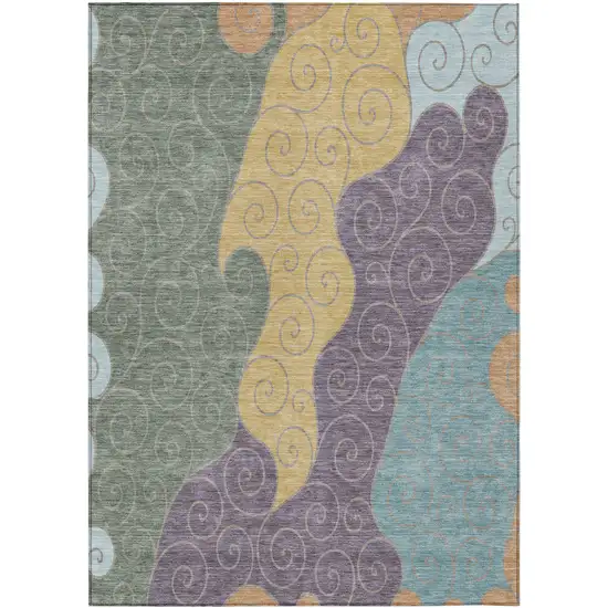 Green And Gold Abstract Washable Indoor Outdoor Area Rug Photo 1