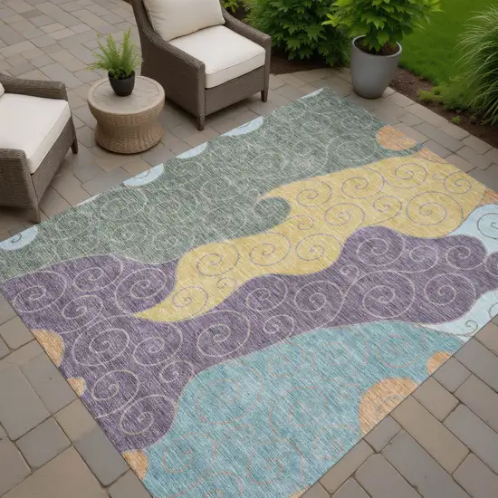 Green And Gold Abstract Washable Indoor Outdoor Area Rug Photo 7