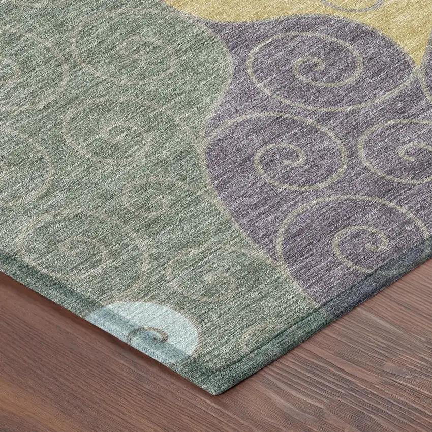 Green And Gold Abstract Washable Indoor Outdoor Area Rug Photo 8