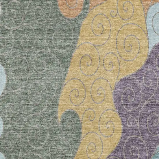 Green And Gold Abstract Washable Indoor Outdoor Area Rug Photo 2