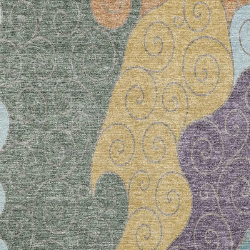 Green And Gold Abstract Washable Indoor Outdoor Area Rug Photo 2