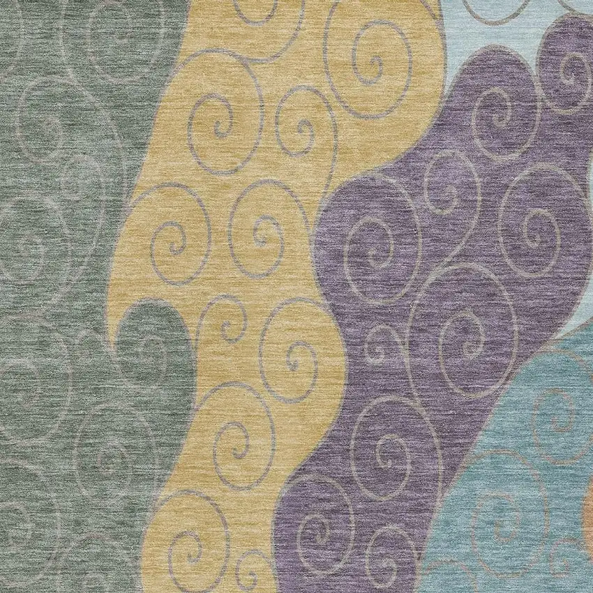 Green And Gold Abstract Washable Indoor Outdoor Area Rug Photo 2