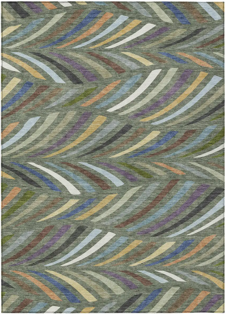 Green And Gold Abstract Washable Indoor Outdoor Area Rug Photo 1