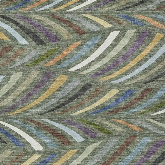 Green And Gold Abstract Washable Indoor Outdoor Area Rug Photo 2