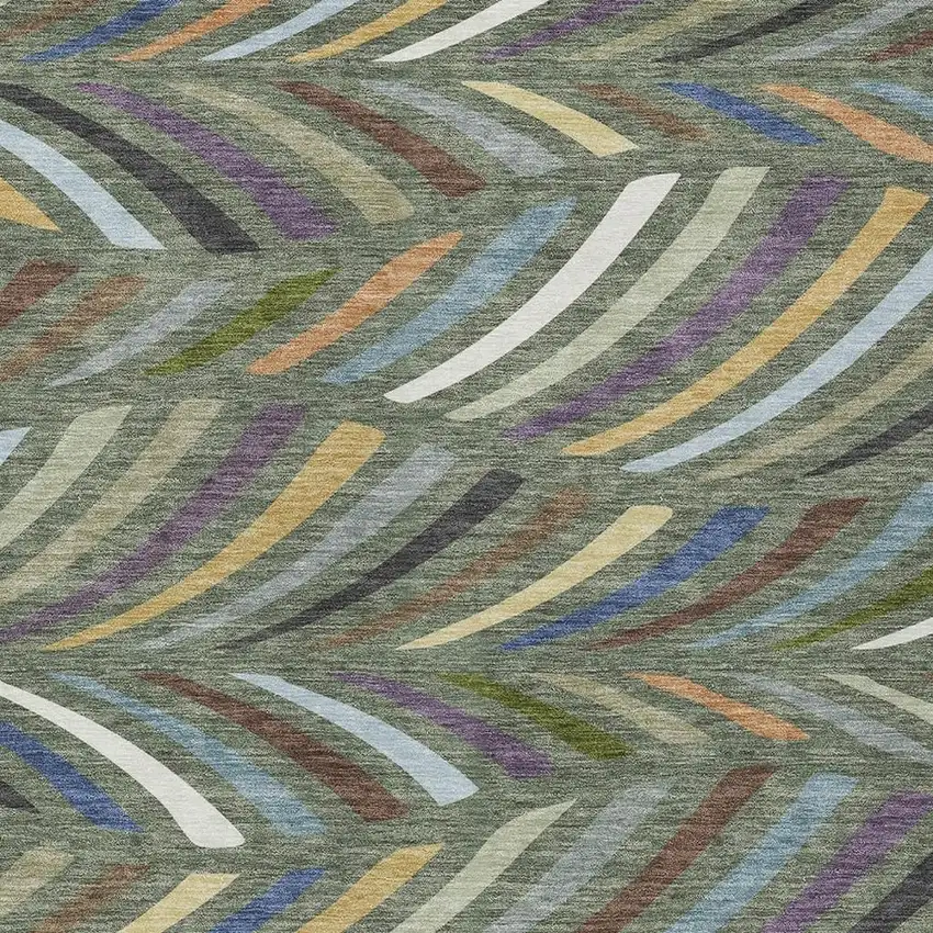 Green And Gold Abstract Washable Indoor Outdoor Area Rug Photo 2