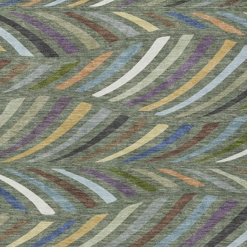 Green And Gold Abstract Washable Indoor Outdoor Area Rug Photo 2
