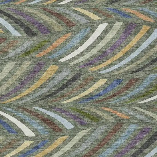 Green And Gold Abstract Washable Indoor Outdoor Area Rug Photo 2