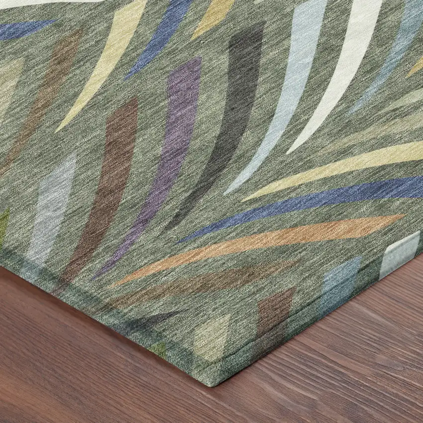 Green And Gold Abstract Washable Indoor Outdoor Area Rug Photo 8