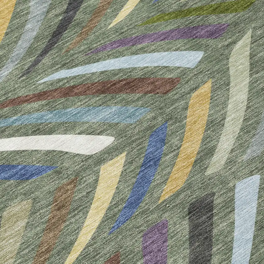 Green And Gold Abstract Washable Indoor Outdoor Area Rug Photo 9