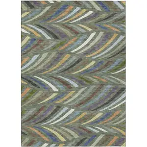 Photo of Green And Gold Abstract Washable Indoor Outdoor Area Rug