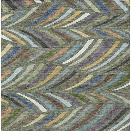 Green And Gold Abstract Washable Indoor Outdoor Area Rug Photo 3