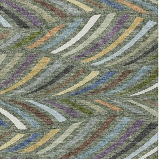 Green And Gold Abstract Washable Indoor Outdoor Area Rug Photo 2