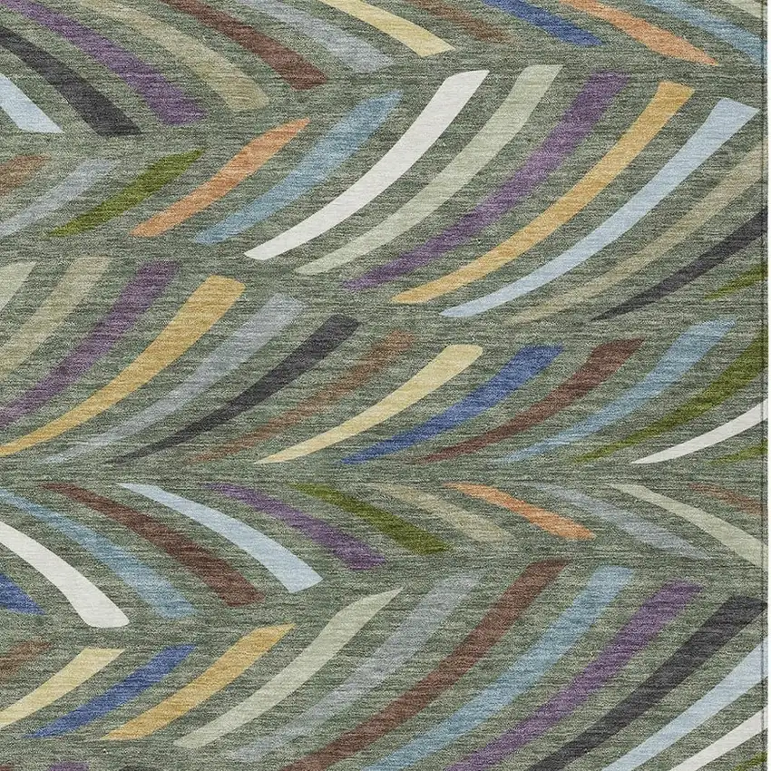 Green And Gold Abstract Washable Indoor Outdoor Area Rug Photo 2