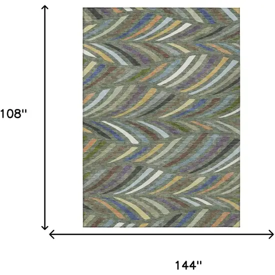 Green And Gold Abstract Washable Indoor Outdoor Area Rug Photo 6