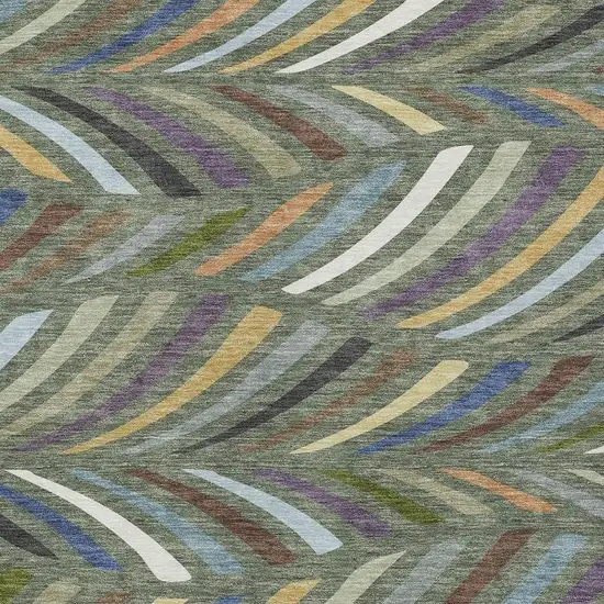Green And Gold Abstract Washable Indoor Outdoor Area Rug Photo 2