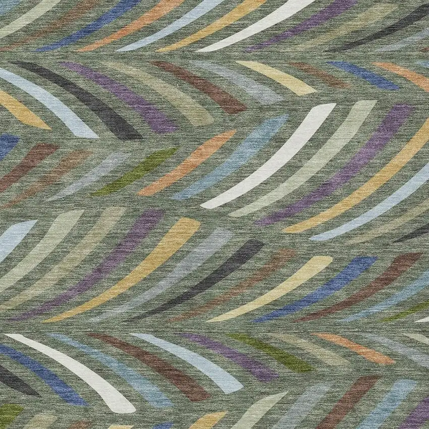 Green And Gold Abstract Washable Indoor Outdoor Area Rug Photo 2