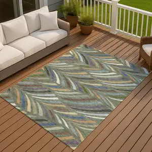 Photo of Green And Gold Abstract Washable Indoor Outdoor Area Rug