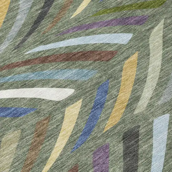Green And Gold Abstract Washable Indoor Outdoor Area Rug Photo 5