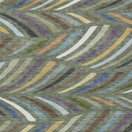 Green And Gold Abstract Washable Indoor Outdoor Area Rug Photo 2