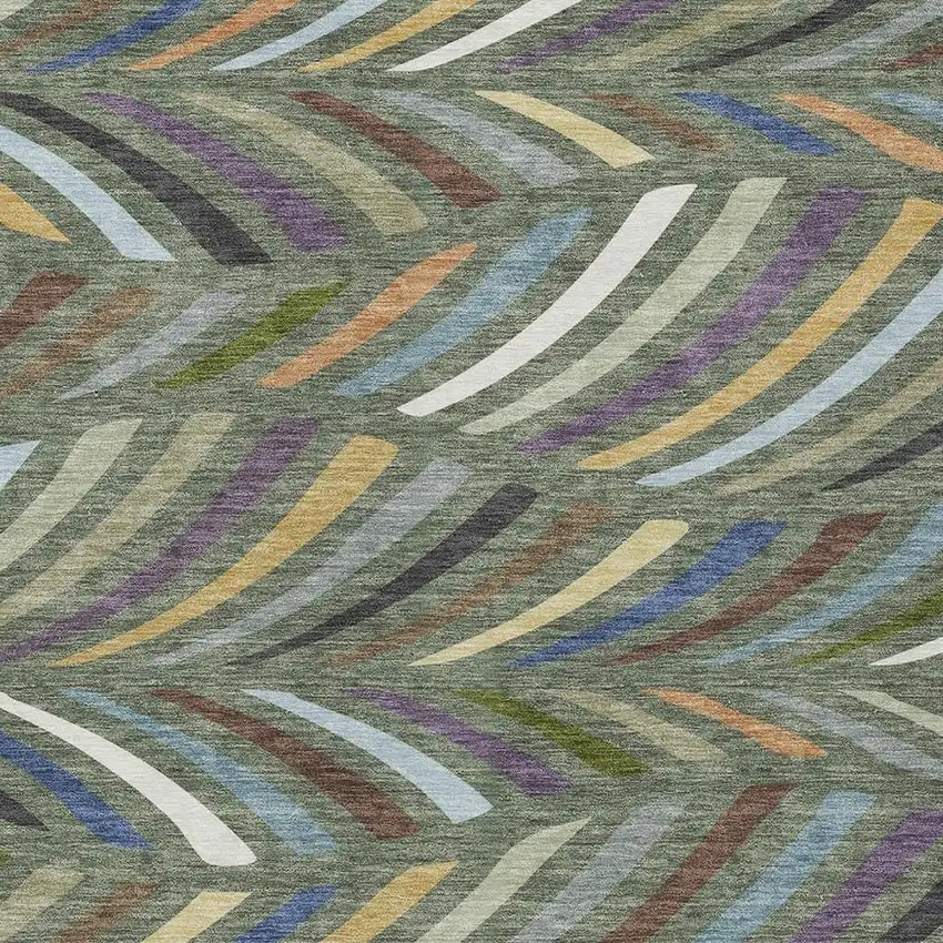 Green And Gold Abstract Washable Indoor Outdoor Area Rug Photo 2