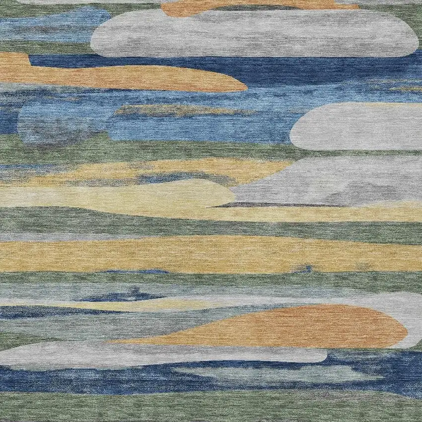 Green And Gold Abstract Washable Indoor Outdoor Area Rug Photo 2