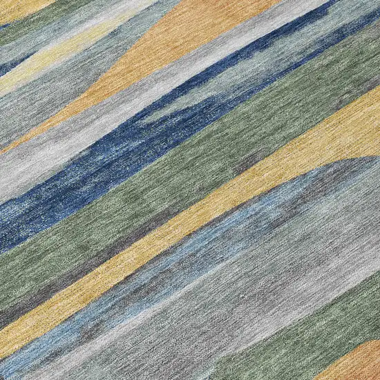 Green And Gold Abstract Washable Indoor Outdoor Area Rug Photo 9