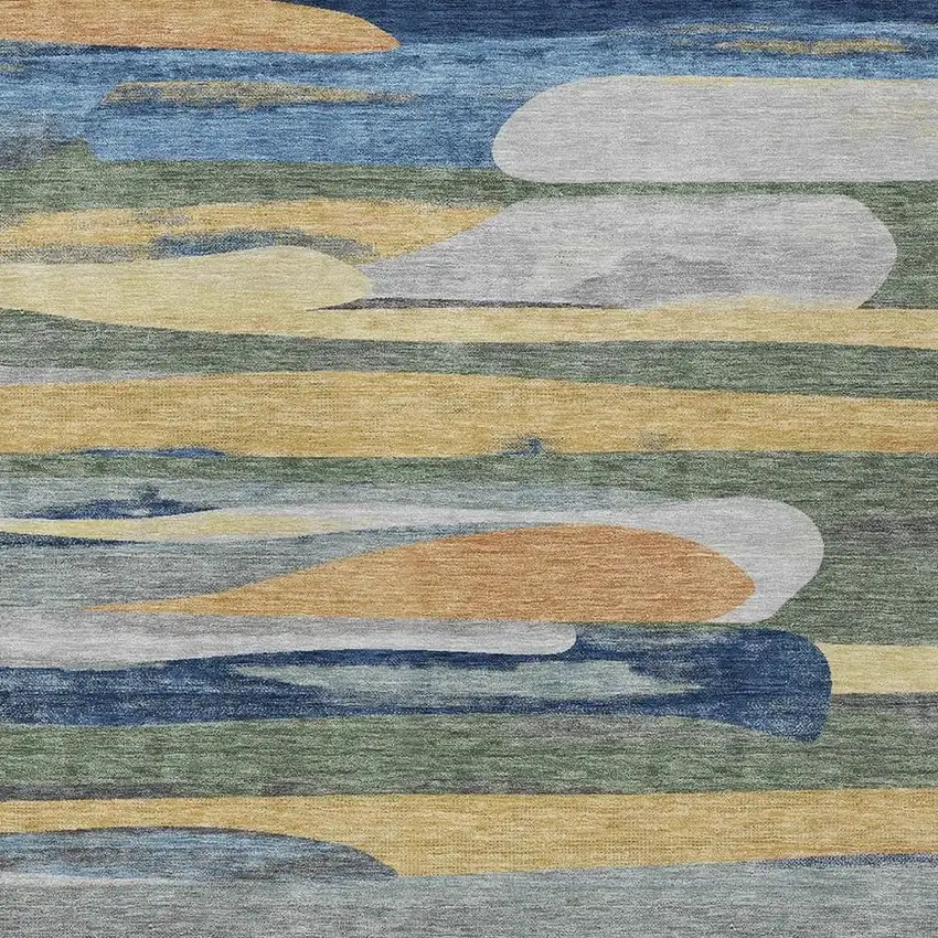 Green And Gold Abstract Washable Indoor Outdoor Area Rug Photo 2