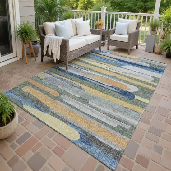 Green And Gold Abstract Washable Indoor Outdoor Area Rug Photo 4