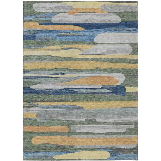 Green And Gold Abstract Washable Indoor Outdoor Area Rug Photo 1