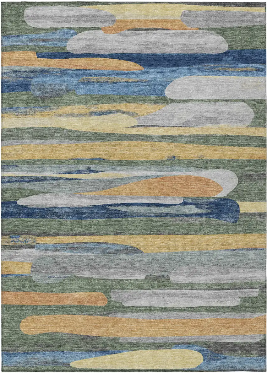 Green And Gold Abstract Washable Indoor Outdoor Area Rug Photo 1
