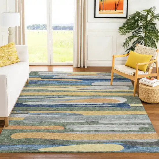 Green And Gold Abstract Washable Indoor Outdoor Area Rug Photo 6