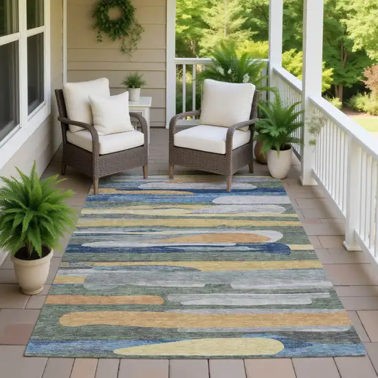 Green And Gold Abstract Washable Indoor Outdoor Area Rug Photo 7