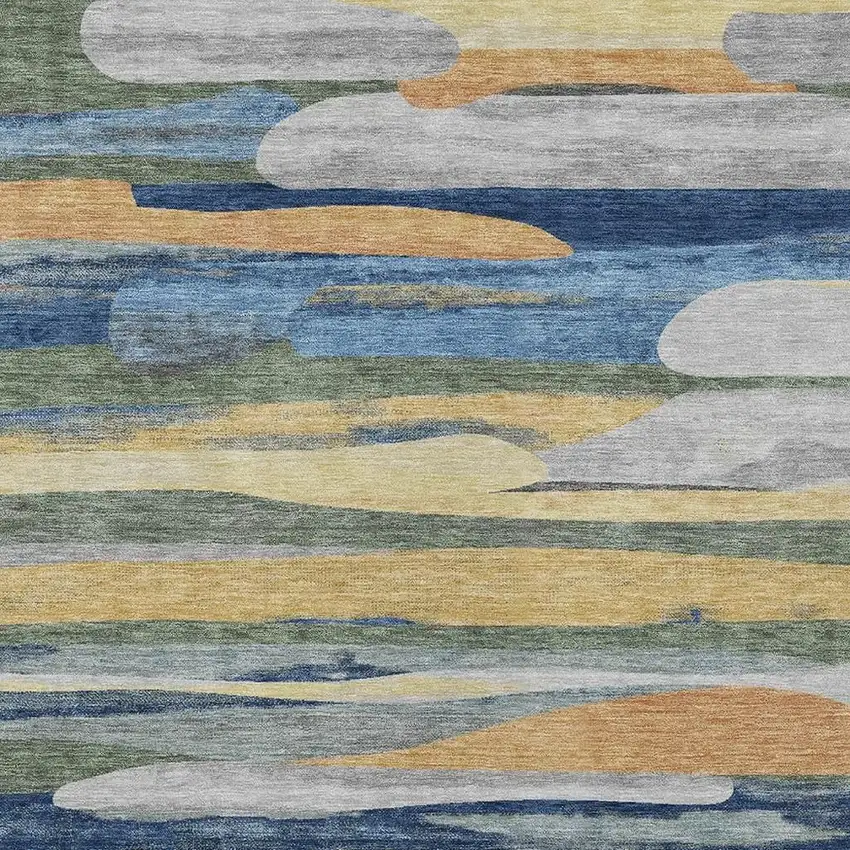 Green And Gold Abstract Washable Indoor Outdoor Area Rug Photo 2