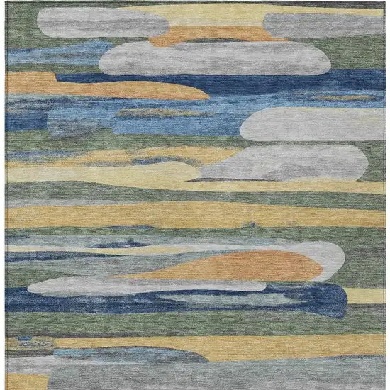Green And Gold Abstract Washable Indoor Outdoor Area Rug Photo 3
