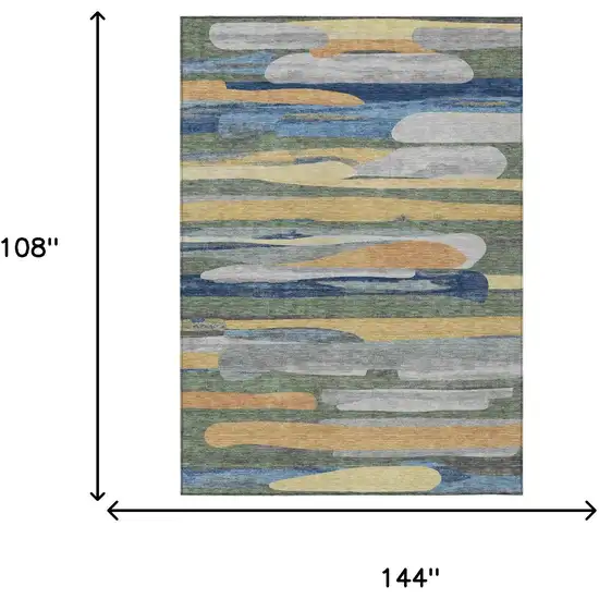 Green And Gold Abstract Washable Indoor Outdoor Area Rug Photo 6