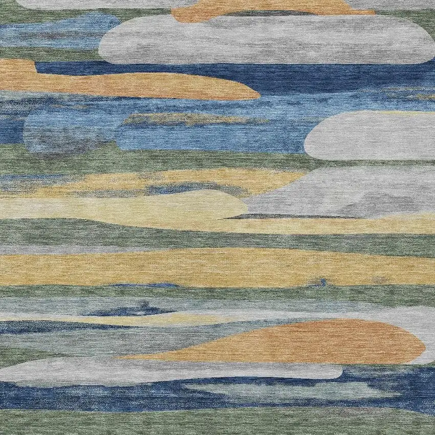 Green And Gold Abstract Washable Indoor Outdoor Area Rug Photo 2
