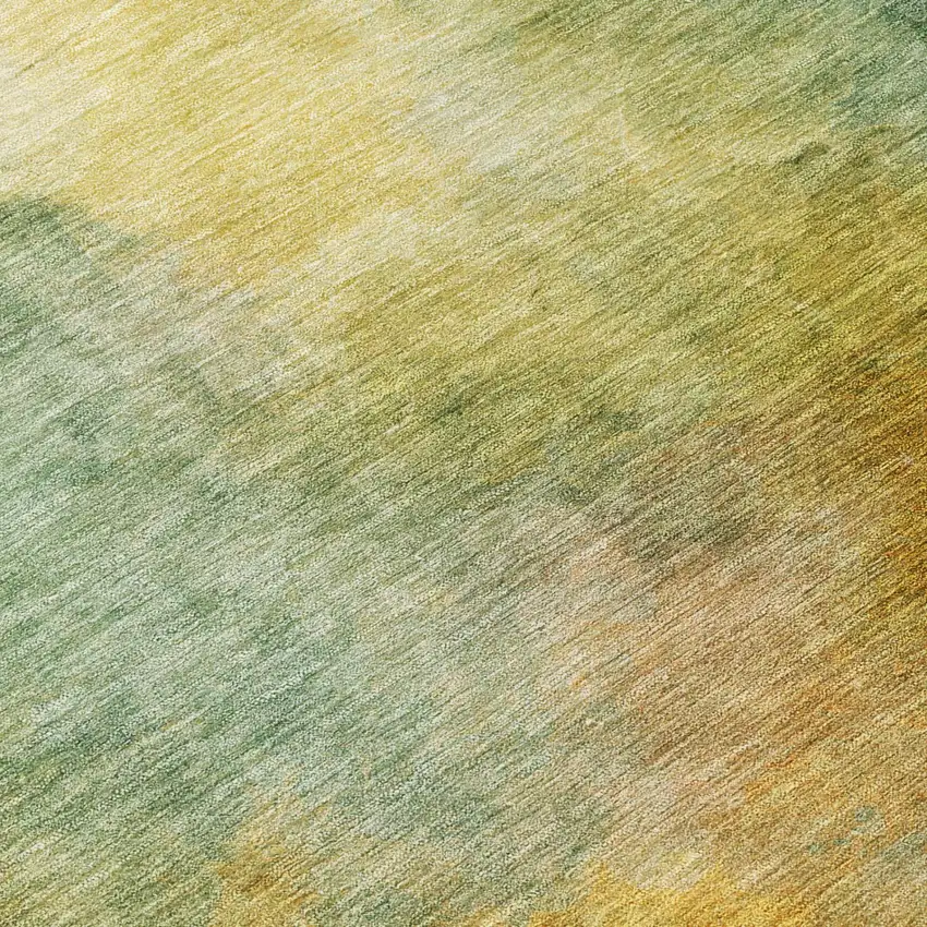Green And Gold Abstract Washable Indoor Outdoor Area Rug Photo 7