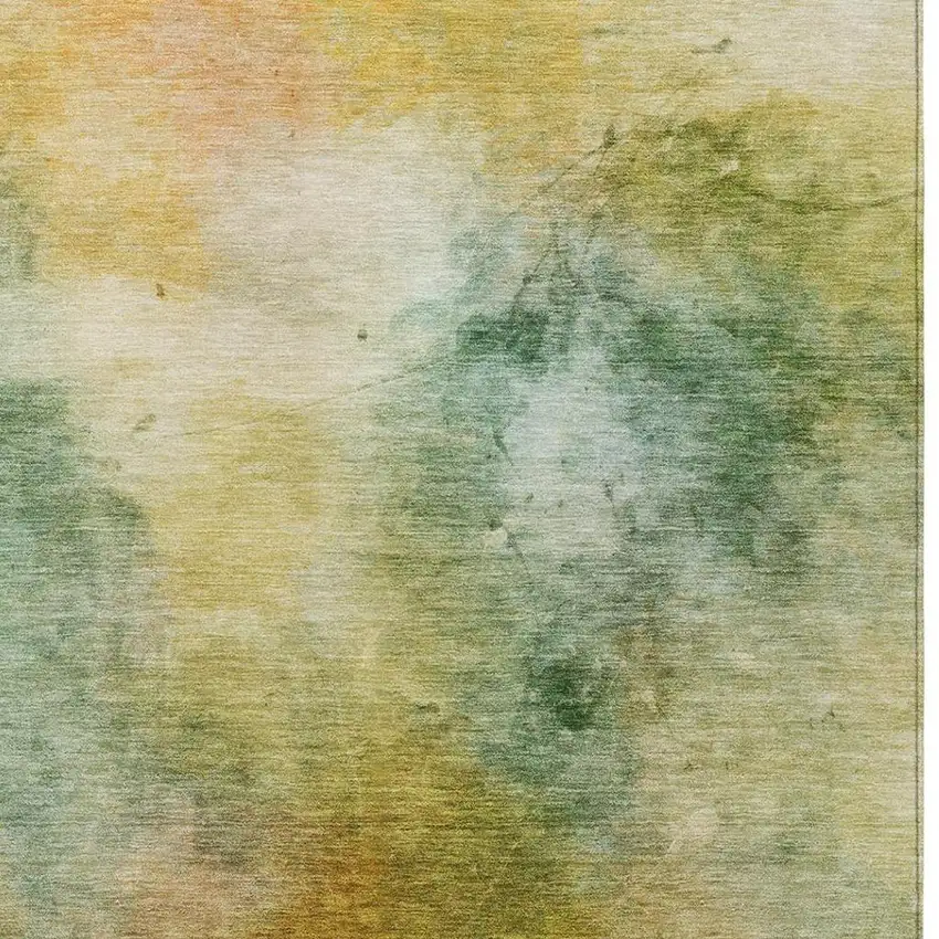 Green And Gold Abstract Washable Indoor Outdoor Area Rug Photo 6