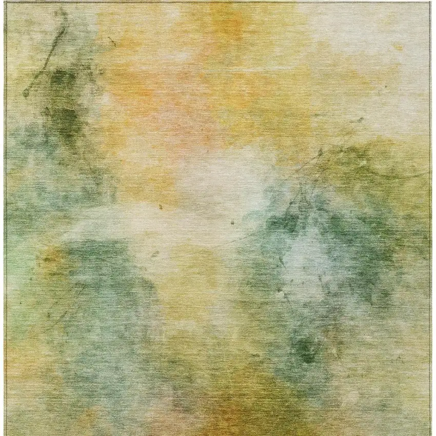 Green And Gold Abstract Washable Indoor Outdoor Area Rug Photo 4