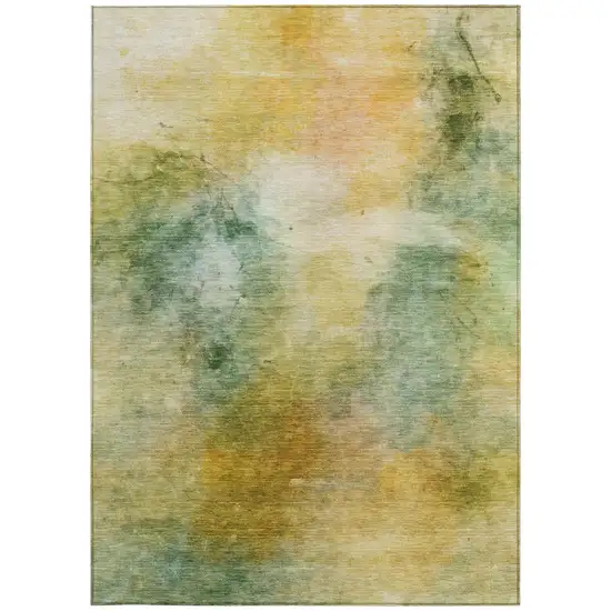 Green And Gold Abstract Washable Indoor Outdoor Area Rug Photo 1