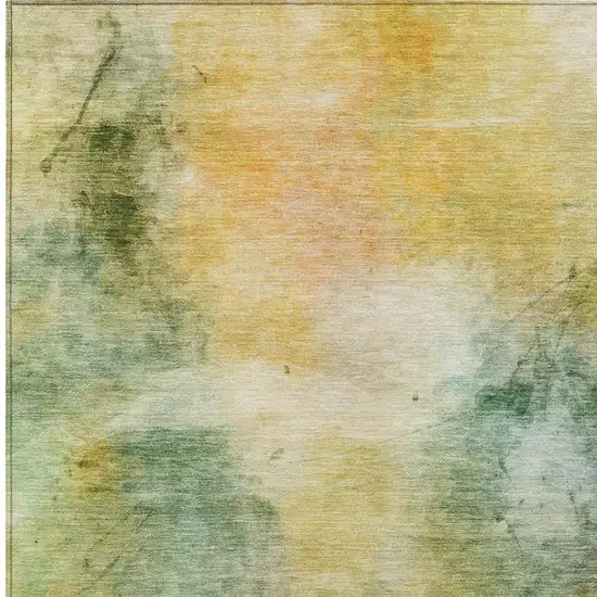 Green And Gold Abstract Washable Indoor Outdoor Area Rug Photo 2