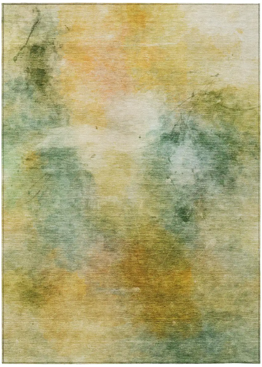 Green And Gold Abstract Washable Indoor Outdoor Area Rug Photo 3