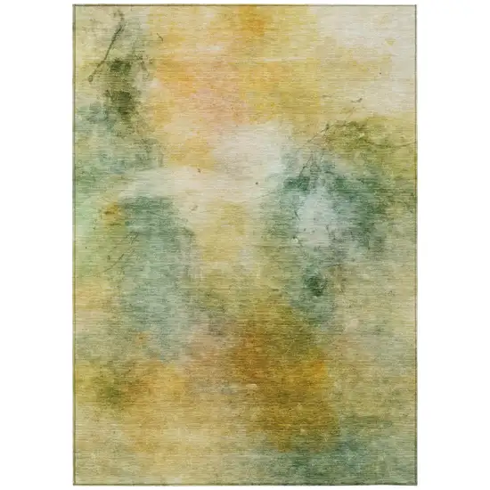 Green And Gold Abstract Washable Indoor Outdoor Area Rug Photo 3