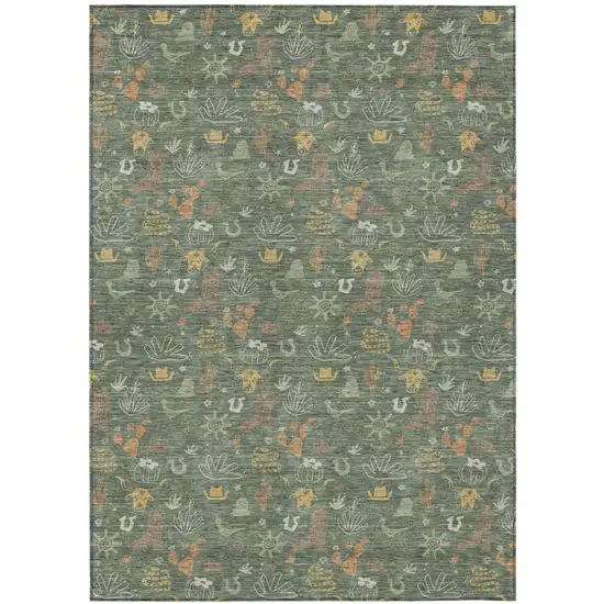 Green And Gold Cactus Washable Indoor Outdoor Area Rug Photo 2