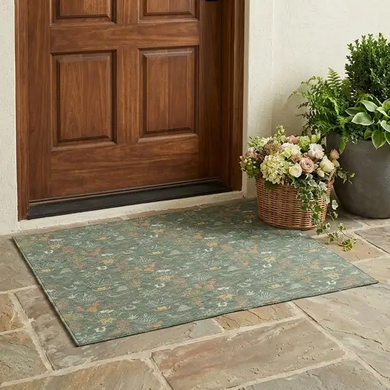 Green And Gold Cactus Washable Indoor Outdoor Area Rug Photo 1