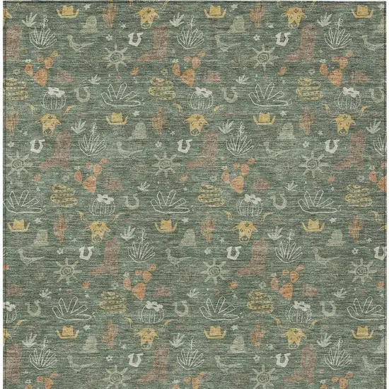 Green And Gold Cactus Washable Indoor Outdoor Area Rug Photo 4