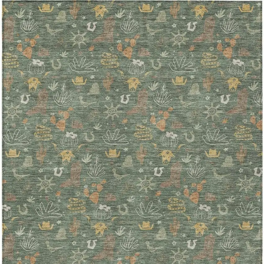 Green And Gold Cactus Washable Indoor Outdoor Area Rug Photo 4