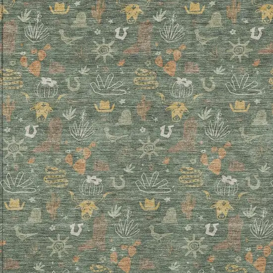Green And Gold Cactus Washable Indoor Outdoor Area Rug Photo 3