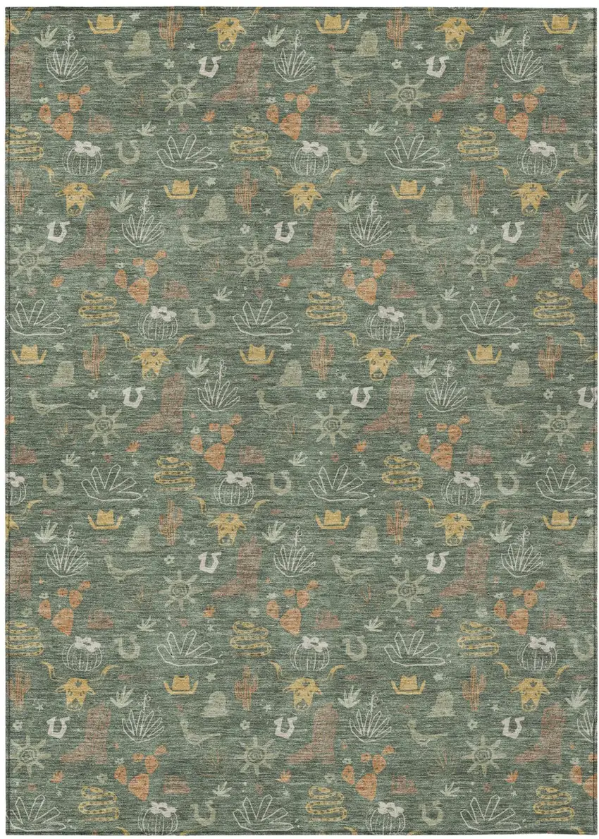 Green And Gold Cactus Washable Indoor Outdoor Area Rug Photo 2