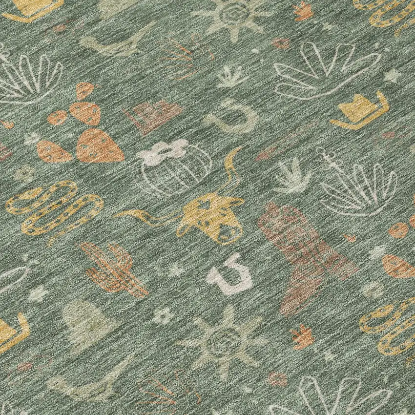Green And Gold Cactus Washable Indoor Outdoor Area Rug Photo 6